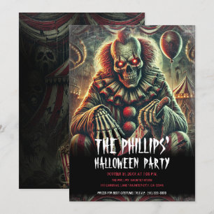 Invitación Payaso de Carnaval Espeluznante y Aterrador para F