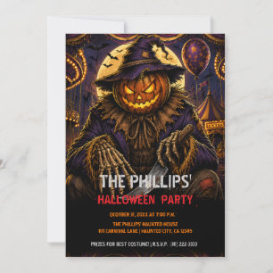 Invitación Payaso de Carnaval Malvado Espeluznante Fiesta de