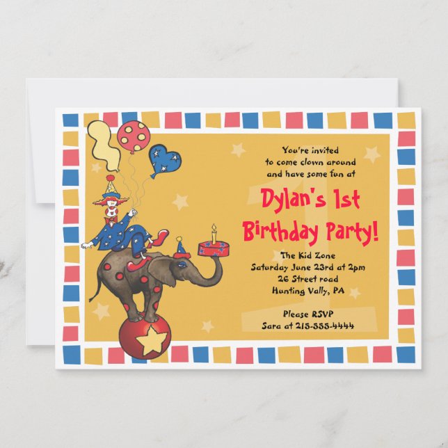 Invitación Payaso de Circo 1 Feliz Cumpleaños - Descuento par (Anverso)