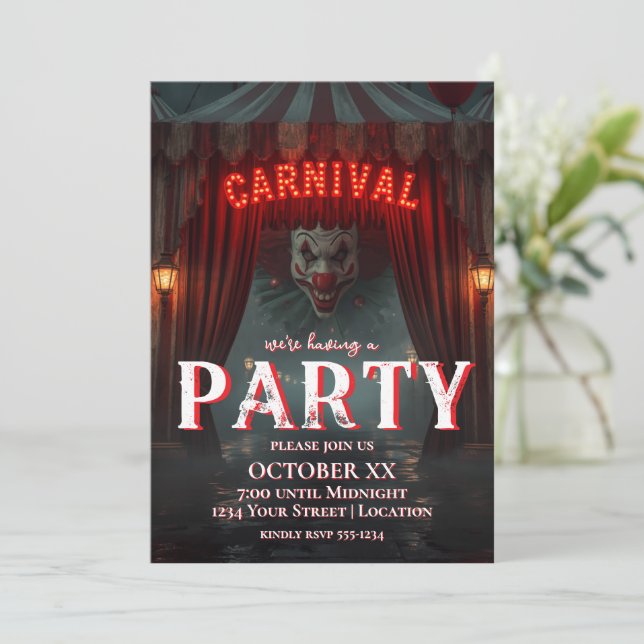 Invitación Payaso de entrada de carnaval espeluznante fiesta  (Anverso de pie)