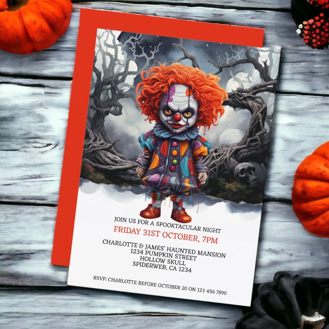 Invitación Payaso De Halloween Da Miedo En Woods (Halloween Scary Clown In Woods Invitations from Ricaso)