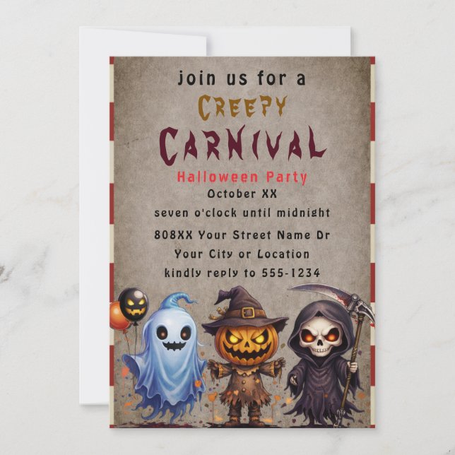 Invitación Payaso de Halloween Fiesta Carnaval de terror  (Anverso)