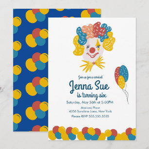 Invitación Payaso Dibujado a Mano Carnaval Cumpleaños Colorid