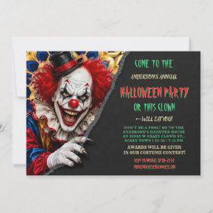 Invitación Payaso espeluznante divertido fiesta de Halloween