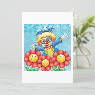 Invitación Payaso Feliz y Flores Sonrientes