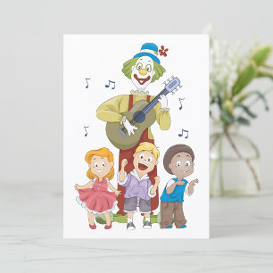 Invitación Payaso Musical Divertido con Niños Bailando