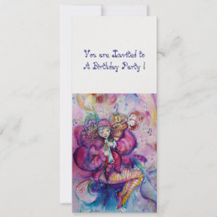 Invitación PAYASO MUSICAL ,rosa azul ,hielo metálico blanco