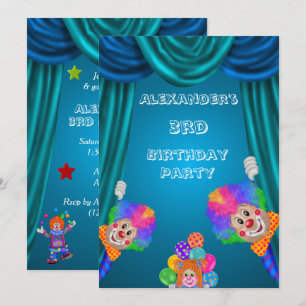 Invitación Payasos Espiando Cumpleaños del Niño 3 Doble Cara