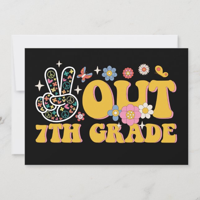 Invitación Paz Afuera 7º Grado Genial Último Día De Escuela (Anverso)