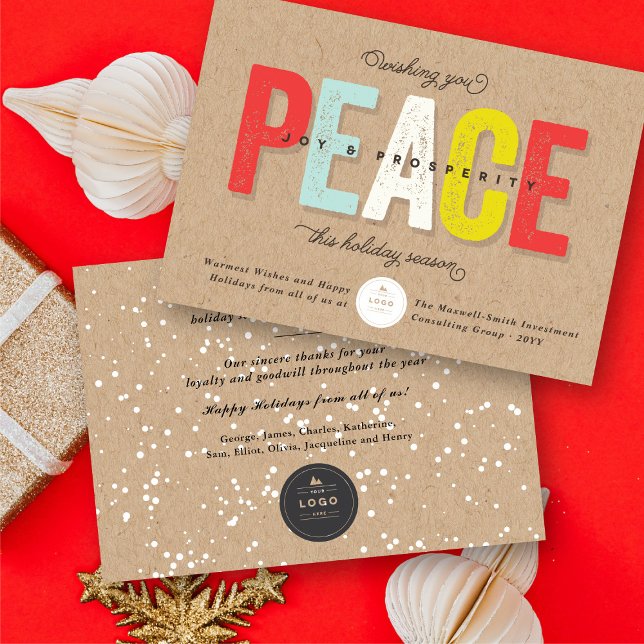 Invitación Paz, Alegría Y Prosperidad Negrita Negocios De Tip (Peace, Joy And Prosperity Bold & Grunge Typography Business Holiday Greeting Card @ fat_fa_tin)