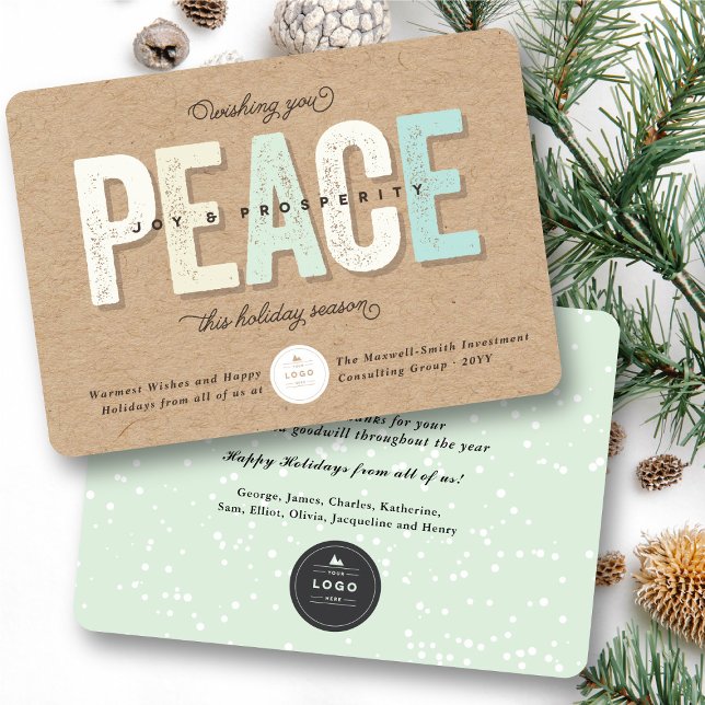Invitación Paz, Alegría Y Prosperidad Negrita Negocios De Tip (Peace, Joy And Prosperity Bold & Grunge Typography Business Holiday Greeting Card @ fat_fa_tin)