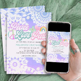 Invitación Paz Amor Fiesta Groovy Pastel Tie Dye Cumpleaños
