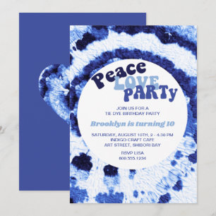 Invitación Paz Amor Fiesta Shibori Blue Tie Dye Cumpleaños