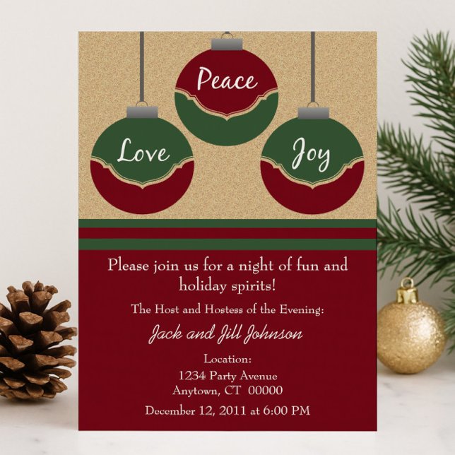 Invitación Paz, amor, Navidades felices invitan a Fiesta (Peace Love Joy Christmas Party Invite)