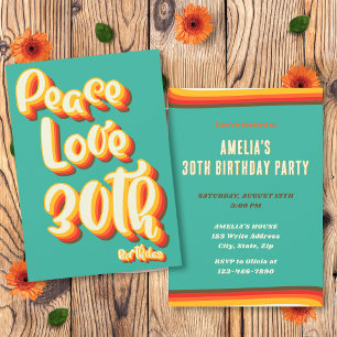 Invitación Paz Amor Retro Groovy Atardecer Cumpleaños 30