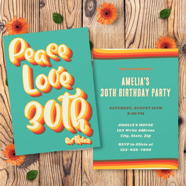 Invitación Paz Amor Retro Groovy Atardecer Cumpleaños 30 (Subido por el creador)
