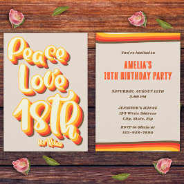 Invitación Paz Amor Retro Groovy Atardecer Gris Cumpleaños 18