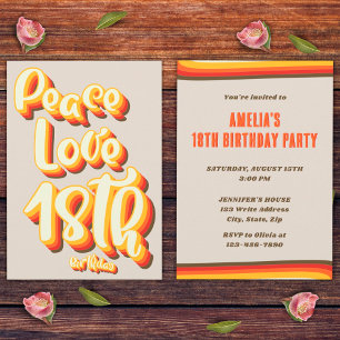 Invitación Paz Amor Retro Groovy Atardecer Gris Cumpleaños 18