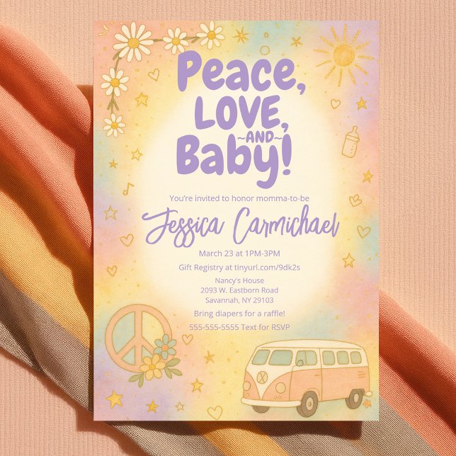 Invitación Paz Amor y Bebé Fiesta Retro de Shower de Bebé (Peace Love and Baby Retro Baby Shower Party Invitation
)