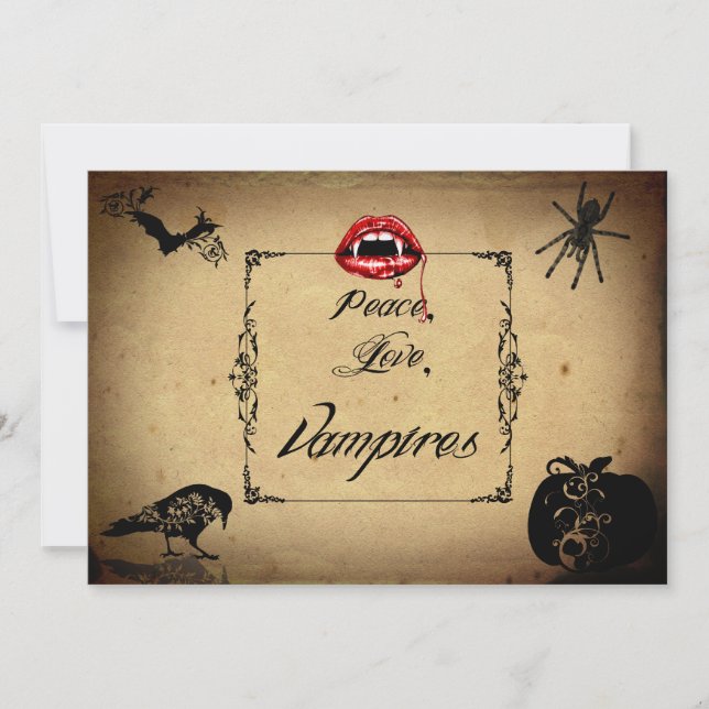 Invitación Paz, amor, y fiesta de Halloween de los vampiros (Anverso)