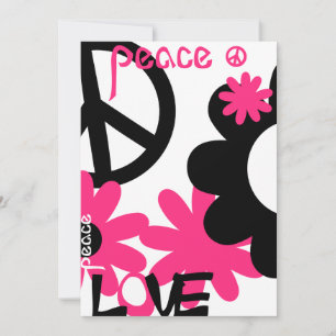 Invitación Paz, amor y Fiesta en rosa caliente y negro- NT