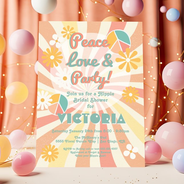 Invitación Paz, amor y Fiesta Fiesta hippie (Subido por el creador)