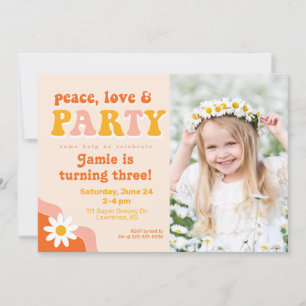 Invitación Paz, amor y Fiesta retro fotoInvitación al cumplea