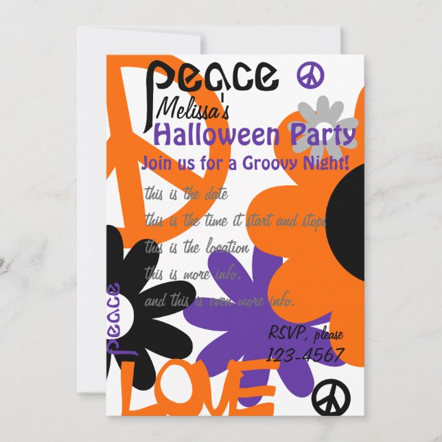 Invitación Paz, amor y Halloween (Anverso)