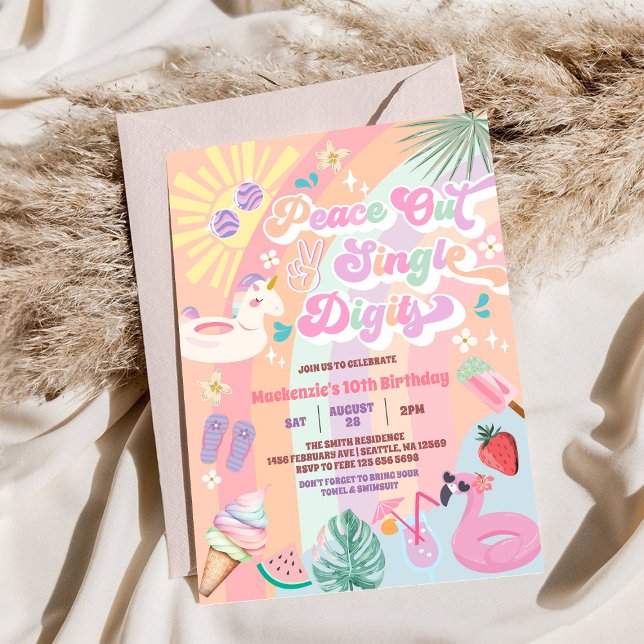 Invitación Paz Fuera Cumpleaños Dígitos Simples Groovy Daisy (Subido por el creador)