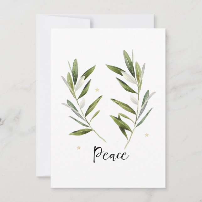 Invitación PAZ, hoja de oliva, Navidades, vacaciones, acuarel (Anverso)