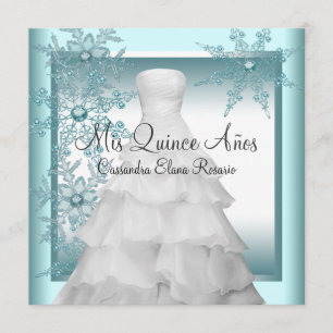 Invitación Paz Quinceañera de copos de nieve azul turquesa en