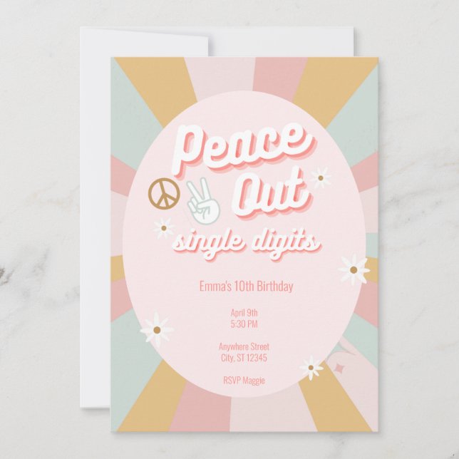 Invitación Paz Retro Genial Cumpleaños de Dígitos Simples 10 (Anverso)