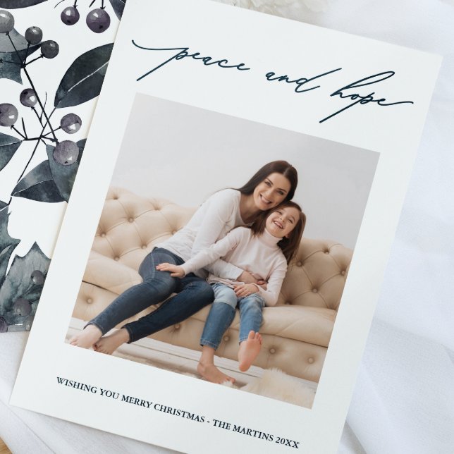 Invitación Paz y esperanza azul feriado botánico rústico (Subido por el creador)