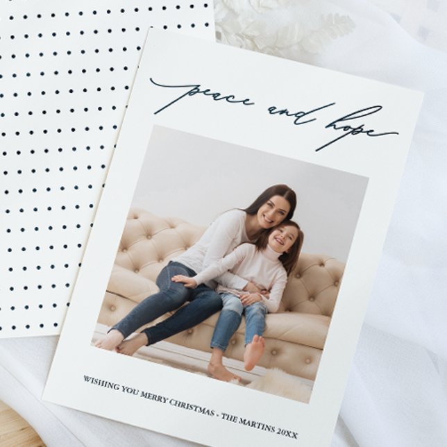 Invitación Paz y esperanza caligrafía vacaciones azul y blanc (Subido por el creador)