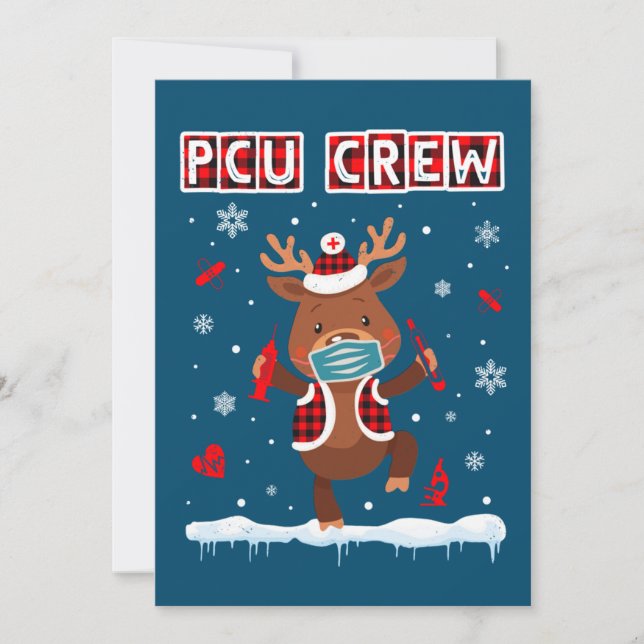 Invitación PCU Crew Buffalo Plaid Face Mask Reindeer Nurse (Anverso)