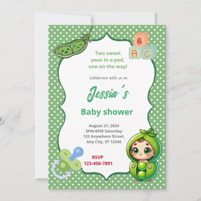 Invitación Pea Baby Shower (Anverso)