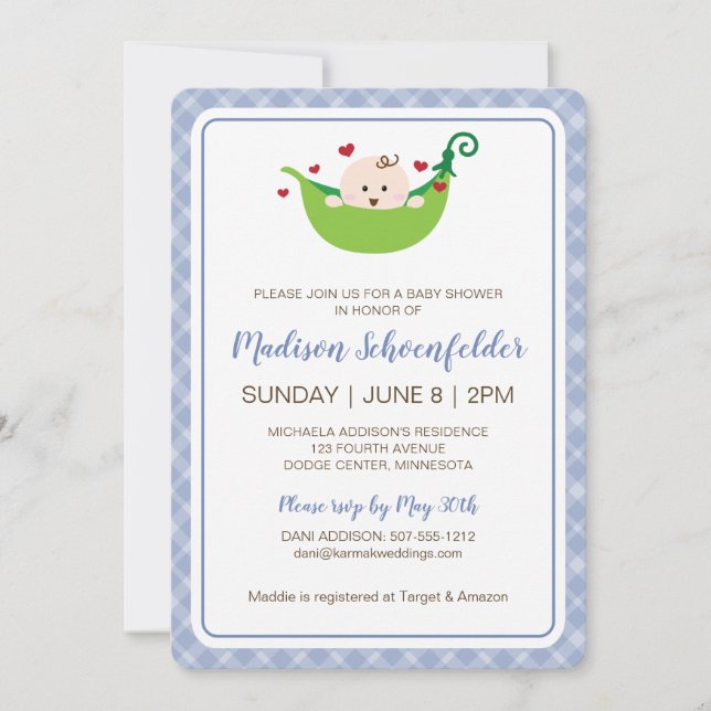 Invitación Pea in the Pod Baby Shower Invitation (Boy) (Anverso)