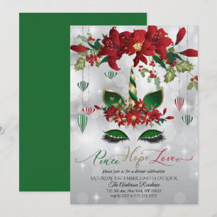 Invitación Peace Hope Love Holiday Celebración Unicorn