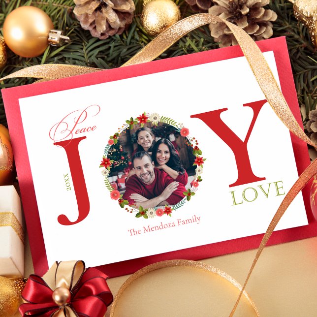 Invitación Peace Joy Love Wreath Christmas Photo Card (Subido por el creador)