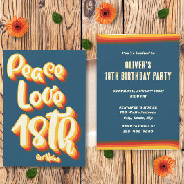 Invitación Peace Love Blue Retro Groovy Sunset 18º cumpleaños
