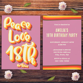 Invitación Peace Love Pink Retro Groovy Sunset 18º cumpleaños