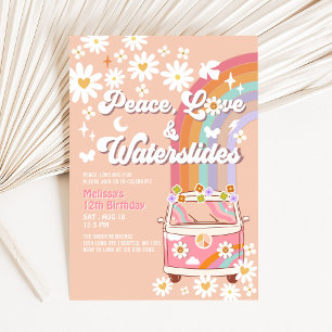 Invitación Peace Love WaterSlide Water Groovy Cumpleaños