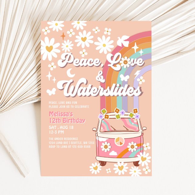 Invitación Peace Love WaterSlide Water Groovy Cumpleaños (Subido por el creador)