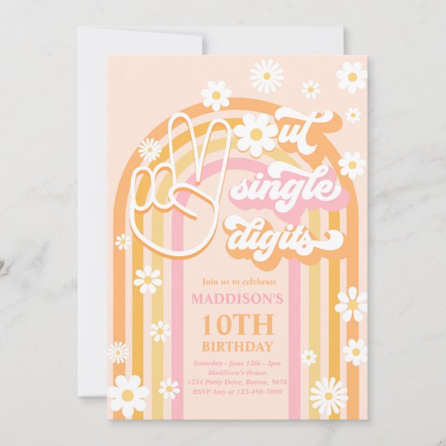 Invitación Peace Out Single Digits Boho Rainbow 10 cumpleaños (Anverso)