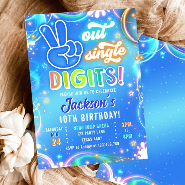Invitación Peace Out Single Digits Neon Glow Boy Birthday (Subido por el creador)