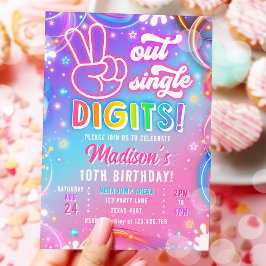 Invitación Peace Out Single Digits Neon Glow Girl Birthday