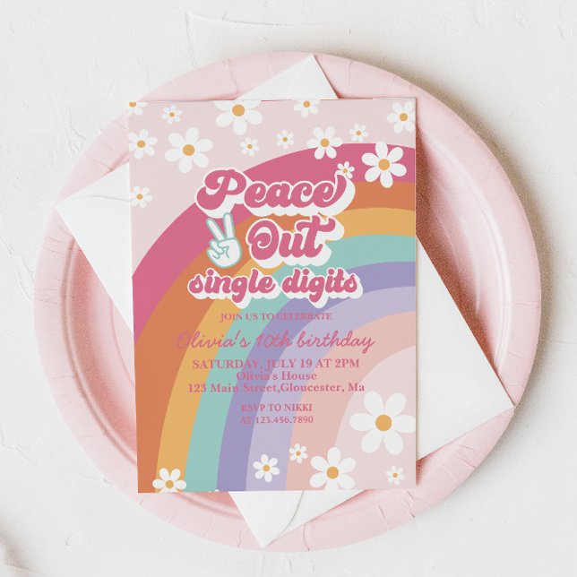 Invitación Peace Out Single Digits Rainbow 10 Birthday Invi (Subido por el creador)