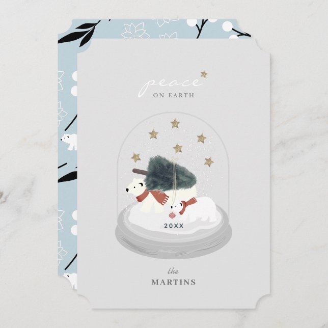 Invitación Peace Polar Bears Snow Globe Gray Holiday Card (Anverso / Reverso)