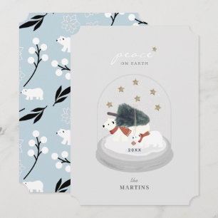 Invitación Peace Polar Bears Snow Globe Gray Holiday Card