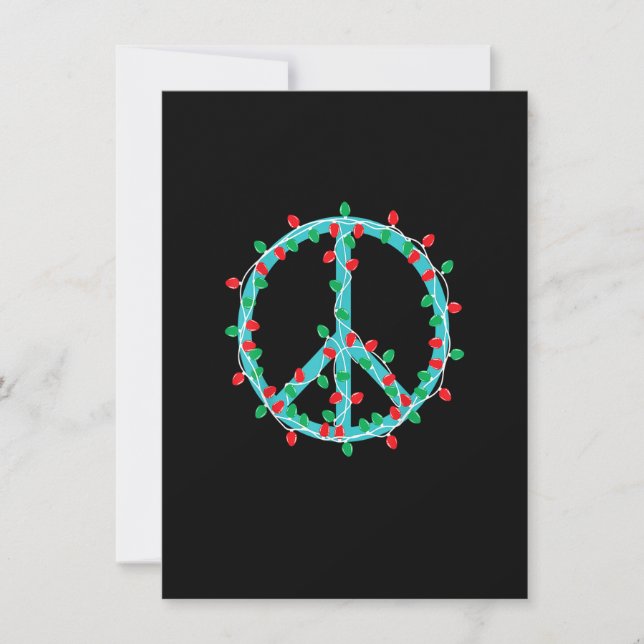 Invitación Peace Sign Christmas Lights Hippie Hipster Xmas (Anverso)